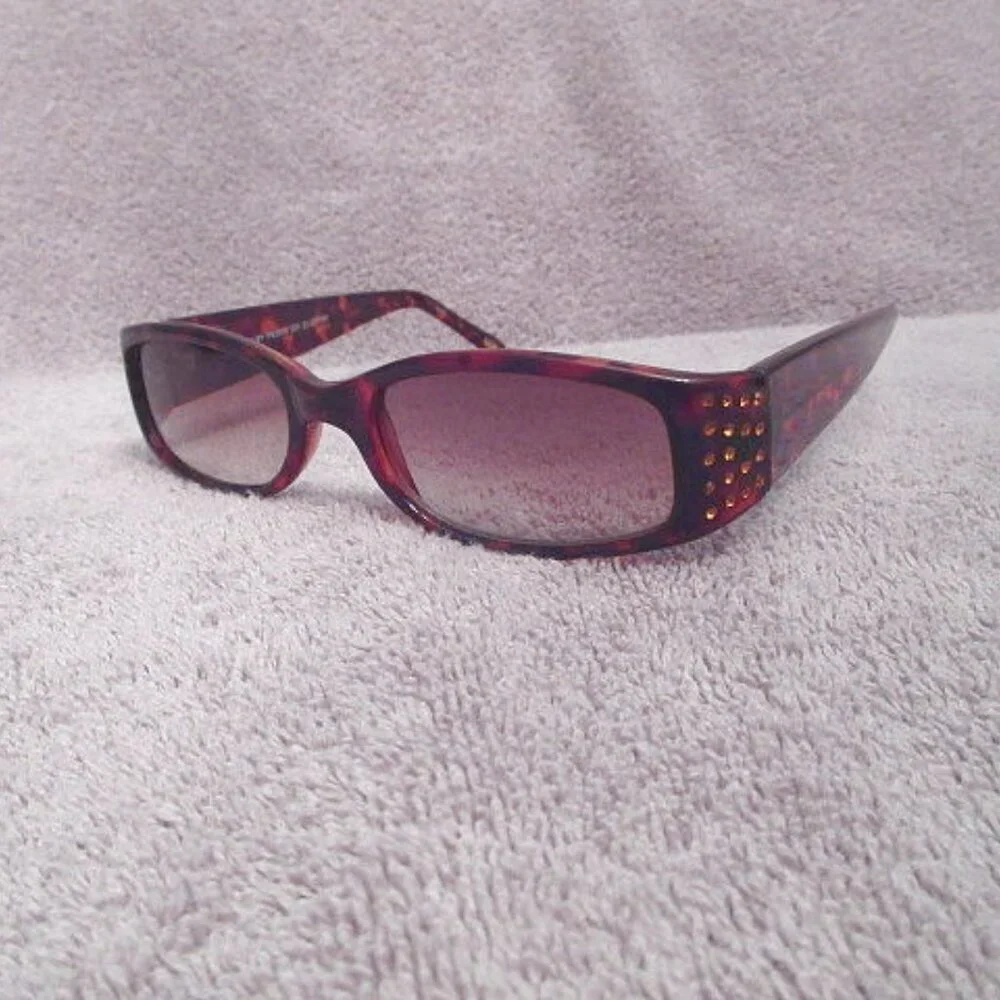 Vtg Fossil Tortoiseshell Sunglasses Rhinestones Cat 2 